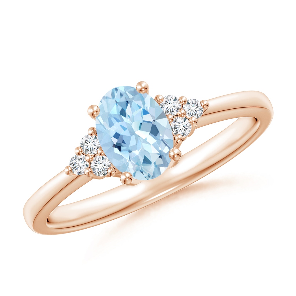 7x5mm AAA Solitaire Oval Aquamarine and Diamond Promise Ring in Rose Gold