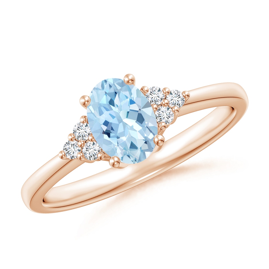 7x5mm AAA Solitaire Oval Aquamarine and Diamond Promise Ring in Rose Gold 