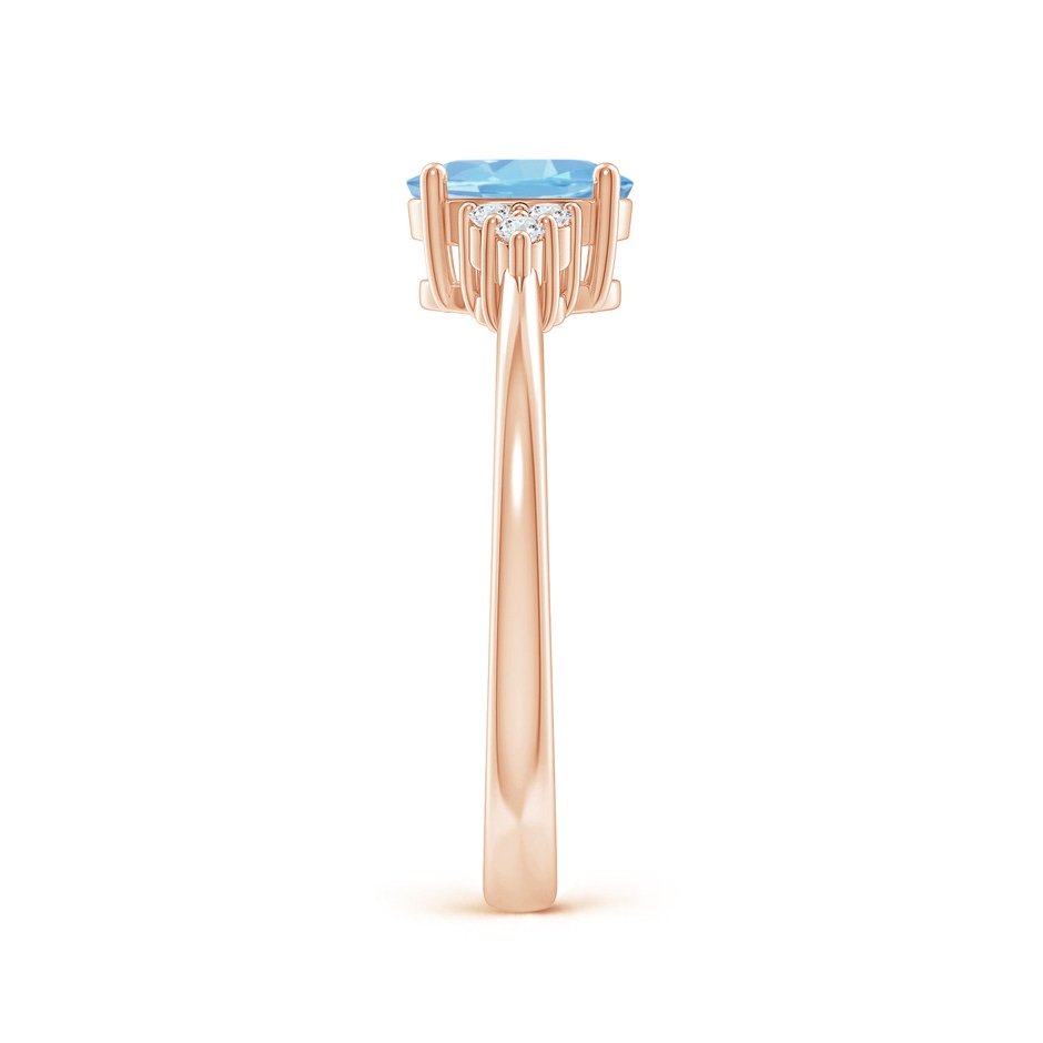 7x5mm AAAA Solitaire Oval Aquamarine and Diamond Promise Ring in Rose Gold side 2