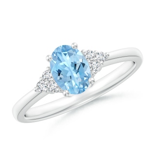 7x5mm AAAA Solitaire Oval Aquamarine and Diamond Promise Ring in White Gold