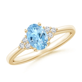 7x5mm AAAA Solitaire Oval Aquamarine and Diamond Promise Ring in Yellow Gold