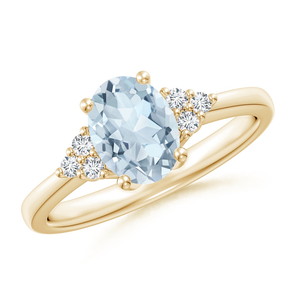 8x6mm A Solitaire Oval Aquamarine and Diamond Promise Ring in Yellow Gold 