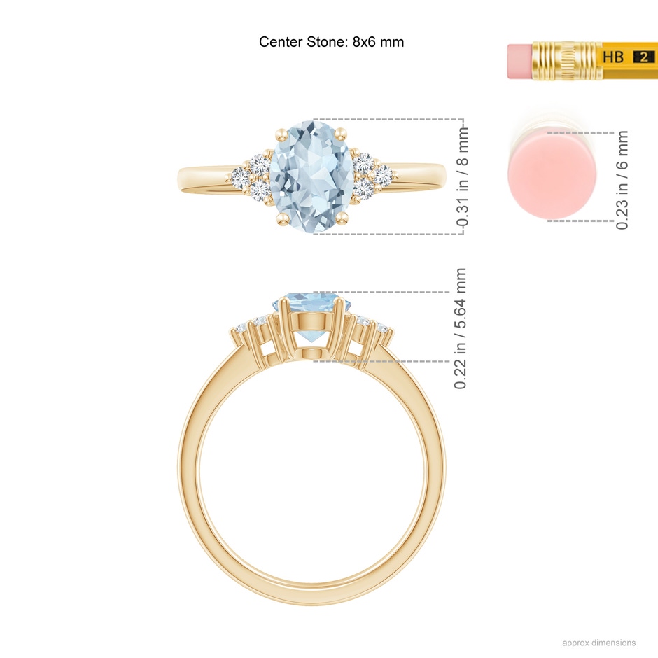 8x6mm A Solitaire Oval Aquamarine and Diamond Promise Ring in Yellow Gold ruler