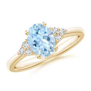 8x6mm AAA Solitaire Oval Aquamarine and Diamond Promise Ring in Yellow Gold