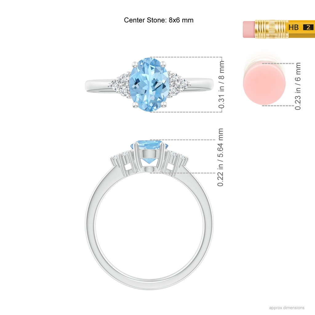 8x6mm AAAA Solitaire Oval Aquamarine and Diamond Promise Ring in P950 Platinum Ruler