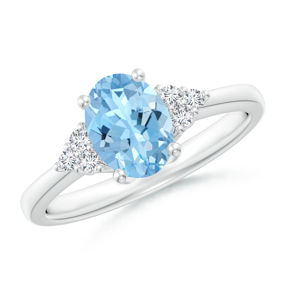 8x6mm AAAA Solitaire Oval Aquamarine and Diamond Promise Ring in White Gold 