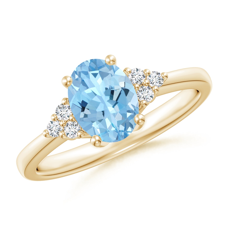 8x6mm AAAA Solitaire Oval Aquamarine and Diamond Promise Ring in Yellow Gold 