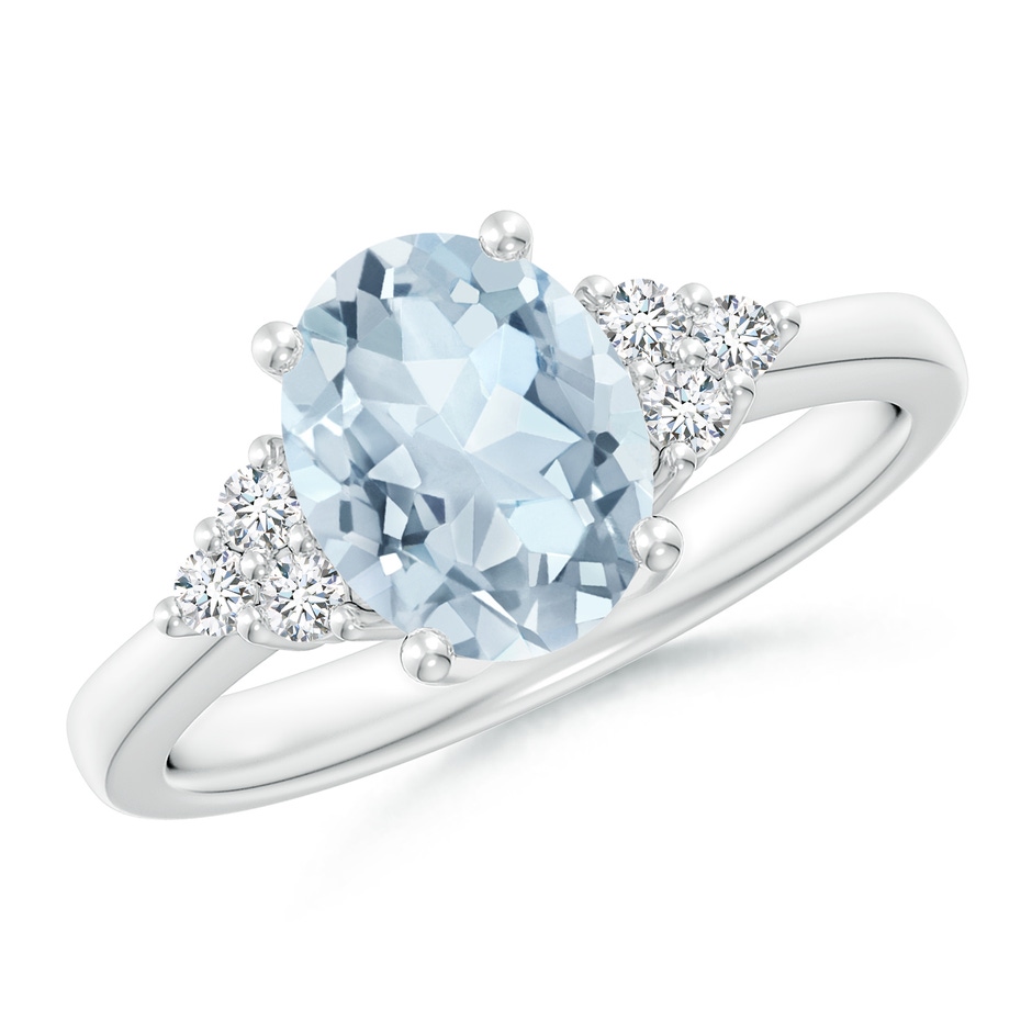 9x7mm A Solitaire Oval Aquamarine and Diamond Promise Ring in White Gold 