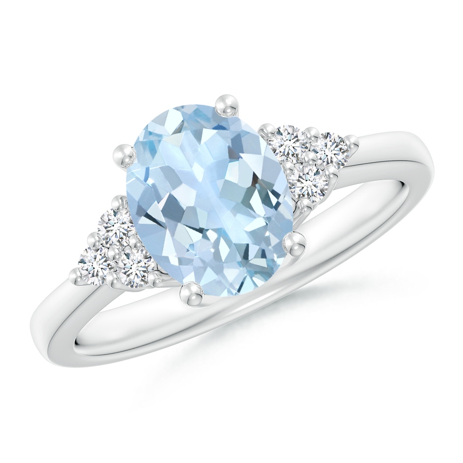 9x7mm AA Solitaire Oval Aquamarine and Diamond Promise Ring in White Gold 