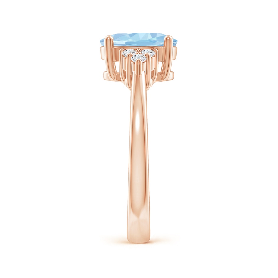 9x7mm AAA Solitaire Oval Aquamarine and Diamond Promise Ring in Rose Gold side 2