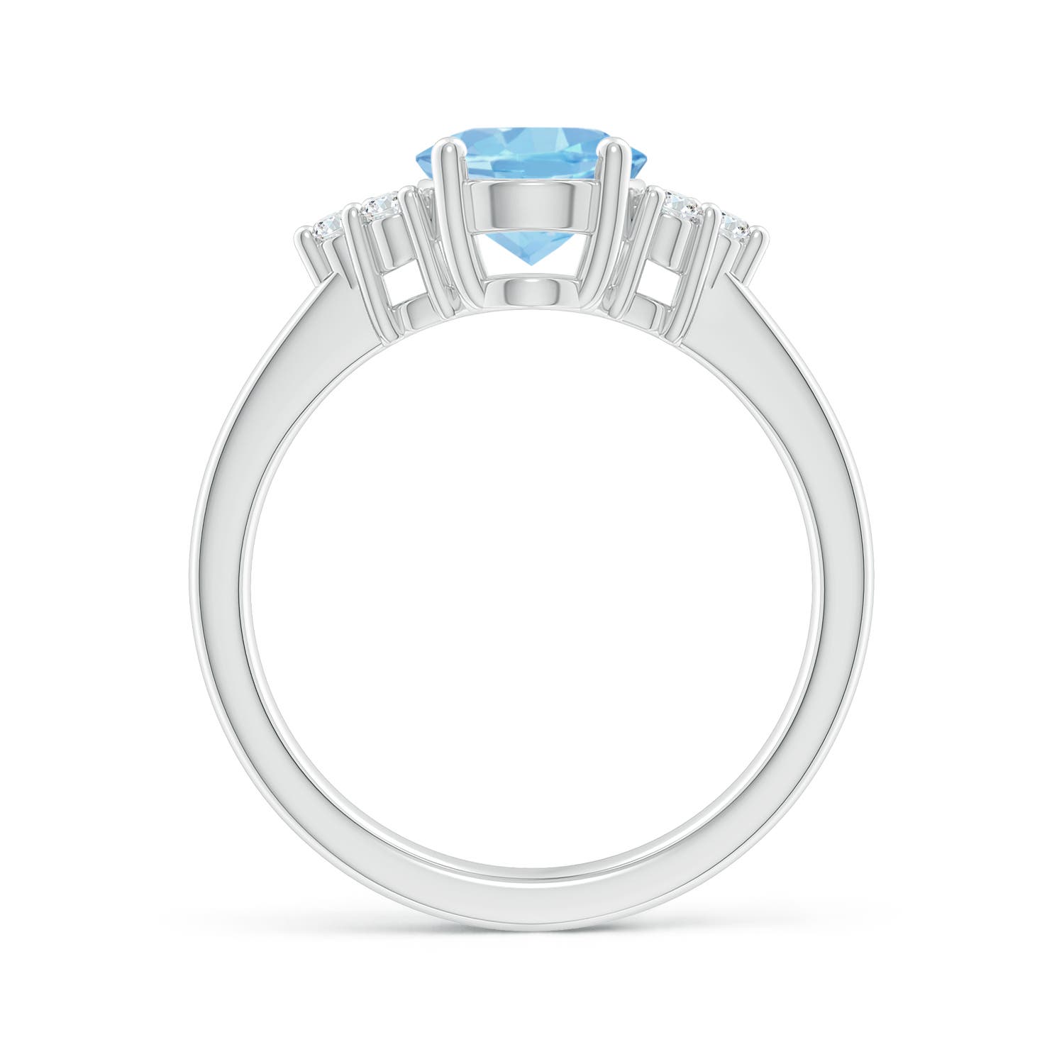 9x7mm AAAA Solitaire Oval Aquamarine and Diamond Promise Ring in P950 Platinum