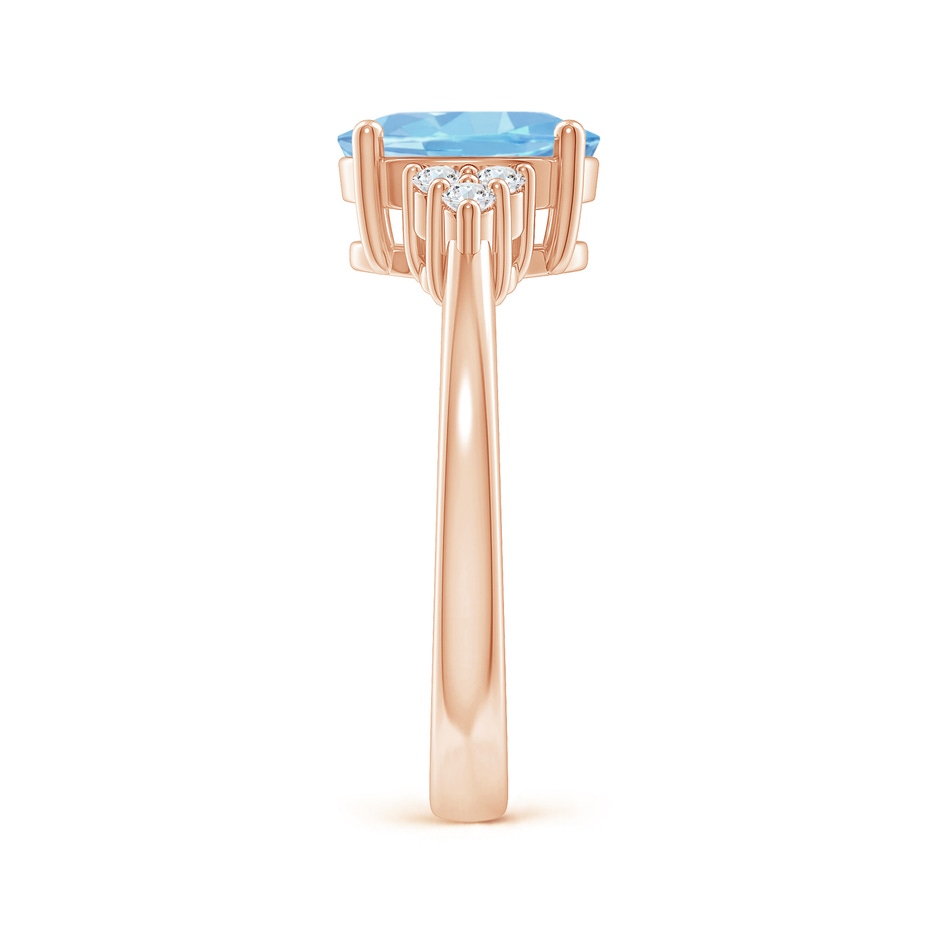 9x7mm AAAA Solitaire Oval Aquamarine and Diamond Promise Ring in Rose Gold side 2