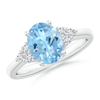 9x7mm AAAA Solitaire Oval Aquamarine and Diamond Promise Ring in White Gold