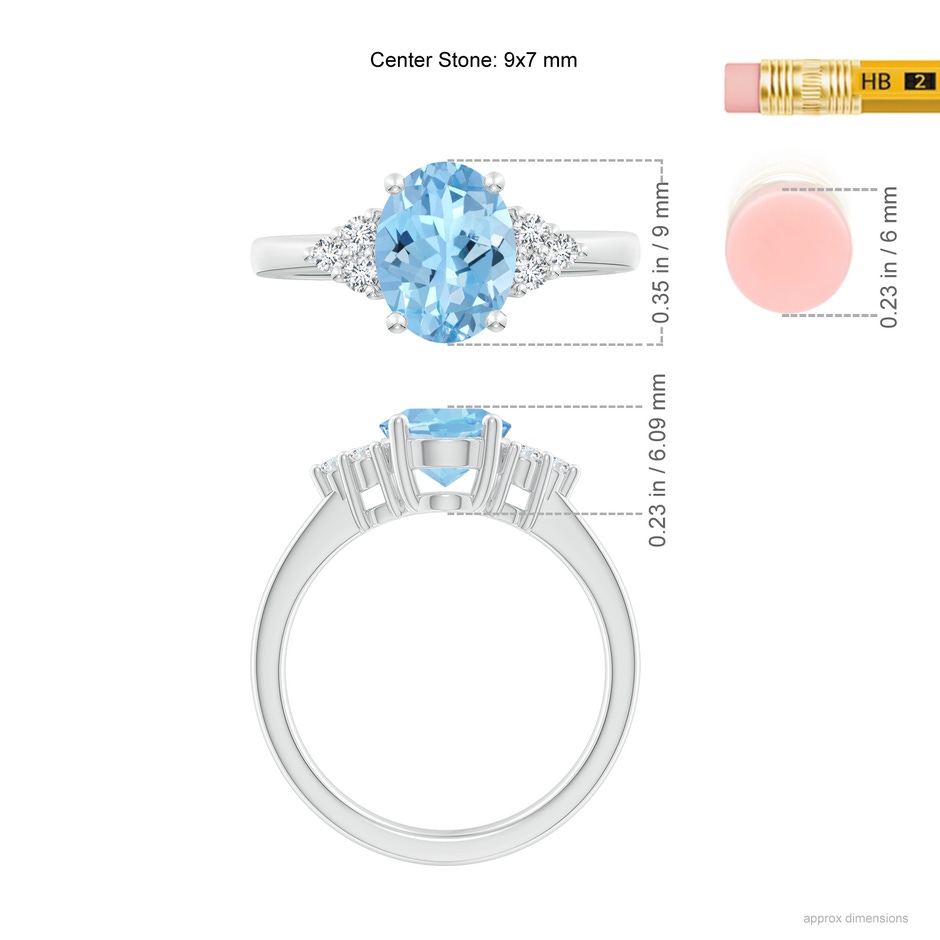9x7mm AAAA Solitaire Oval Aquamarine and Diamond Promise Ring in White Gold ruler