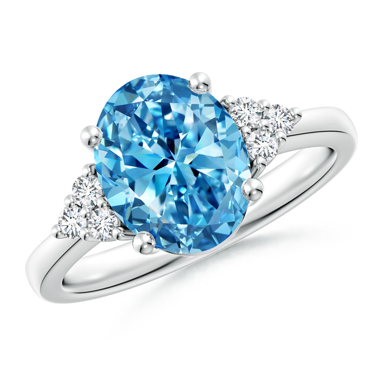 Angara 2.67 CTW Solitaire Oval Fancy Intense Blue and White Diamond Engagement Ring in 14K White Gold