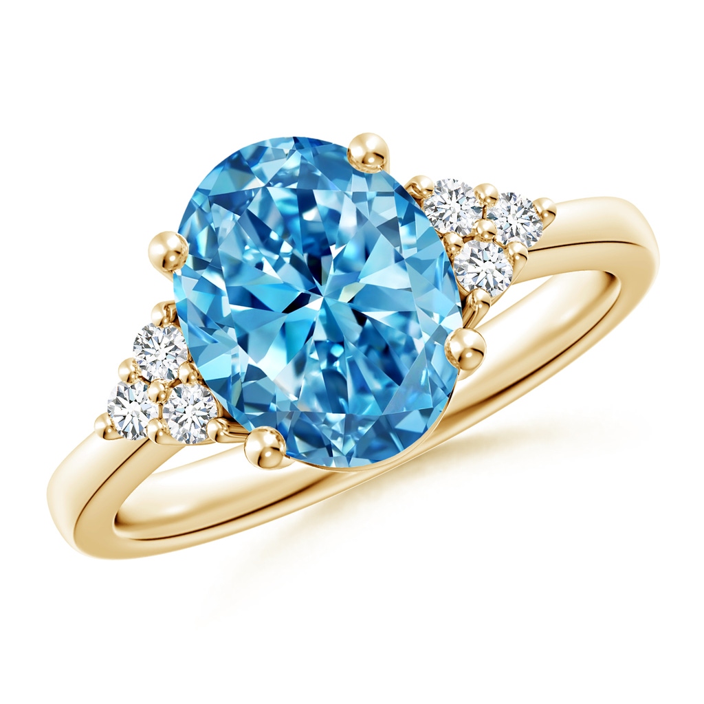 10x8mm AAAA Solitaire Oval Fancy Intense Blue and White Diamond Promise Ring in Yellow Gold