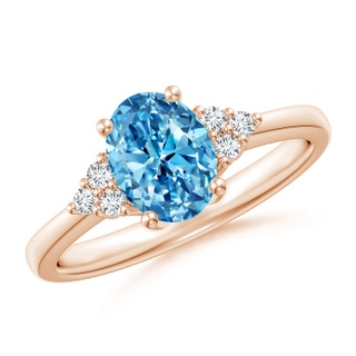 8x6mm AAAA Solitaire Oval Fancy Intense Blue and White Diamond Promise Ring in 9K Rose Gold