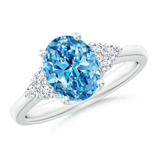 9x7mm AAAA Solitaire Oval Fancy Intense Blue and White Diamond Promise Ring in P950 Platinum