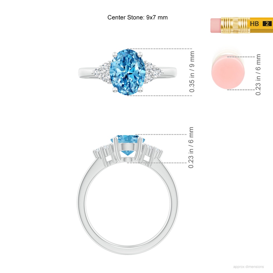 9x7mm AAAA Solitaire Oval Fancy Intense Blue and White Diamond Promise Ring in P950 Platinum ruler