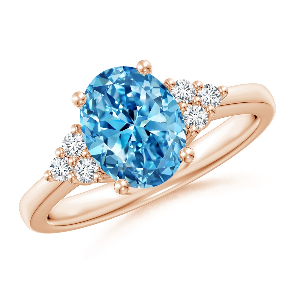 9x7mm AAAA Solitaire Oval Fancy Intense Blue and White Diamond Promise Ring in Rose Gold 