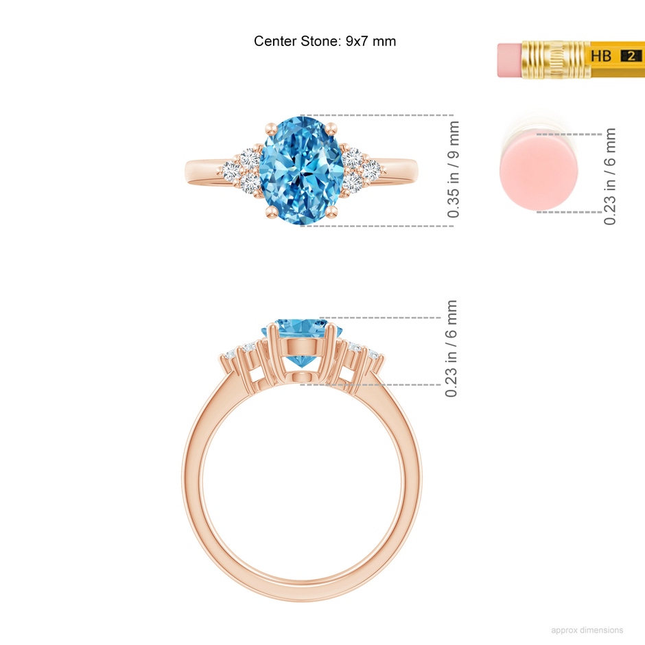 9x7mm AAAA Solitaire Oval Fancy Intense Blue and White Diamond Promise Ring in Rose Gold ruler