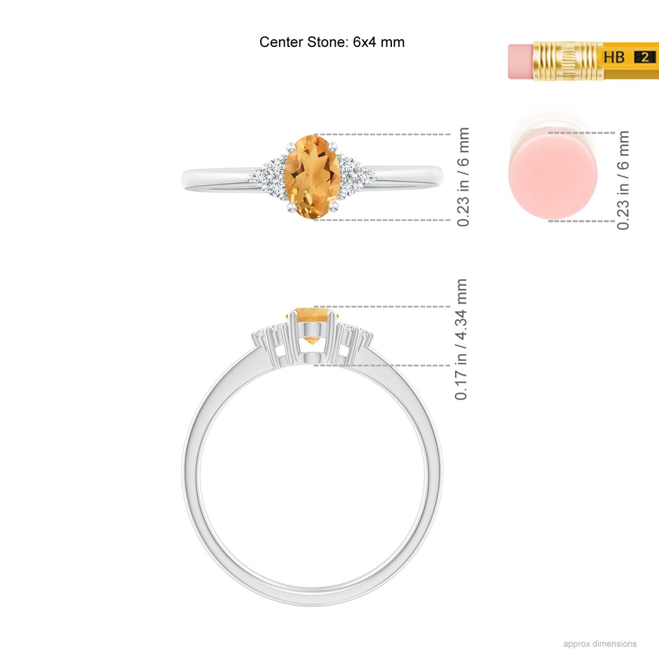 6x4mm A Solitaire Oval Citrine Ring with Trio Diamond Accents in White Gold ruler