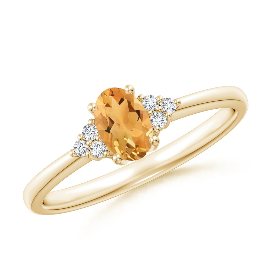6x4mm A Solitaire Oval Citrine Ring with Trio Diamond Accents in Yellow Gold 