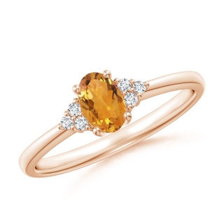 6x4mm AA Solitaire Oval Citrine Ring with Trio Diamond Accents in 9K Rose Gold