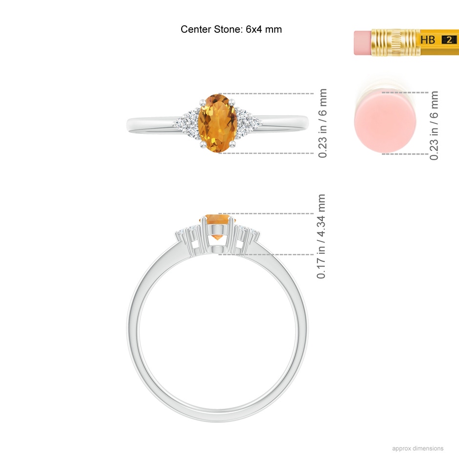 6x4mm AA Solitaire Oval Citrine Ring with Trio Diamond Accents in White Gold ruler