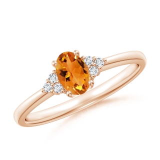 6x4mm AAA Solitaire Oval Citrine Ring with Trio Diamond Accents in 10K Rose Gold