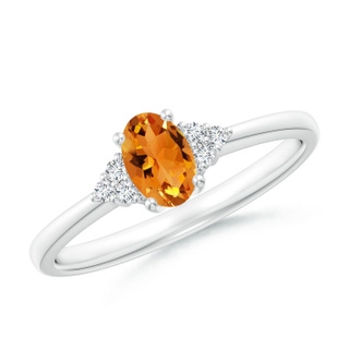 6x4mm AAA Solitaire Oval Citrine Ring with Trio Diamond Accents in White Gold