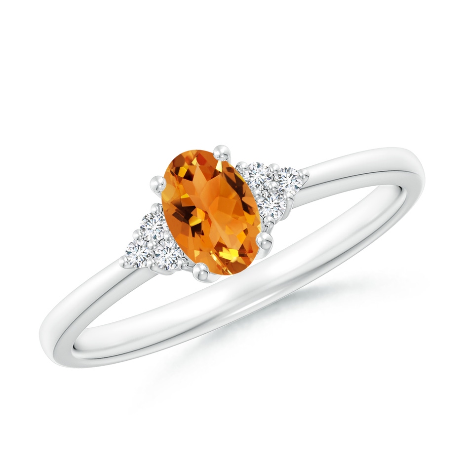 6x4mm AAA Solitaire Oval Citrine Ring with Trio Diamond Accents in White Gold 