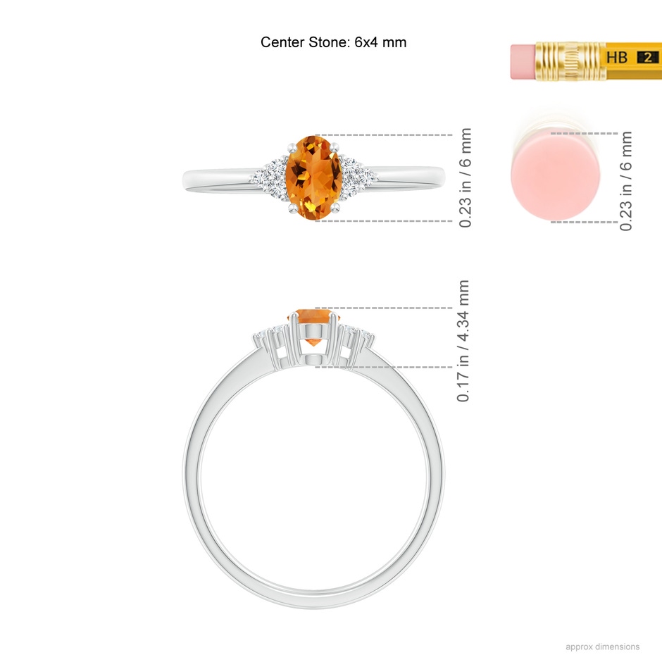 6x4mm AAA Solitaire Oval Citrine Ring with Trio Diamond Accents in White Gold ruler