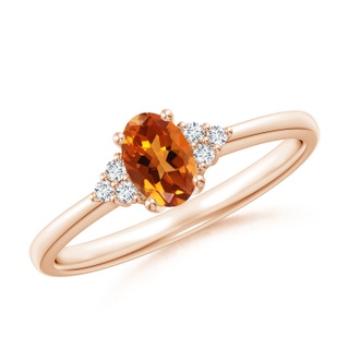 6x4mm AAAA Solitaire Oval Citrine Ring with Trio Diamond Accents in Rose Gold