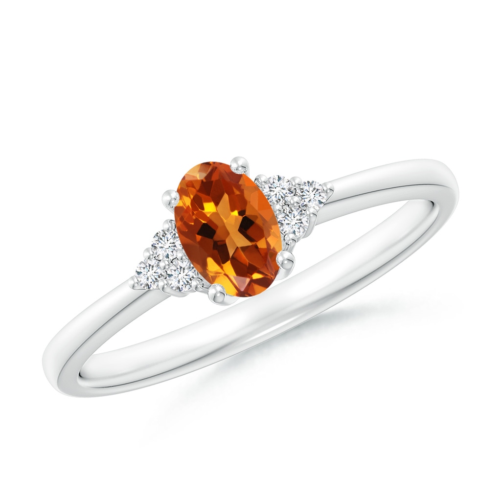 6x4mm AAAA Solitaire Oval Citrine Ring with Trio Diamond Accents in White Gold