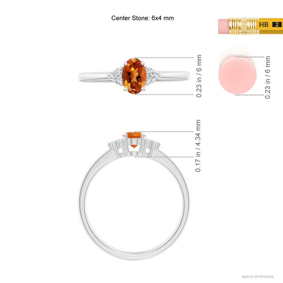 6x4mm AAAA Solitaire Oval Citrine Ring with Trio Diamond Accents in White Gold ruler