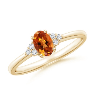 6x4mm AAAA Solitaire Oval Citrine Ring with Trio Diamond Accents in Yellow Gold