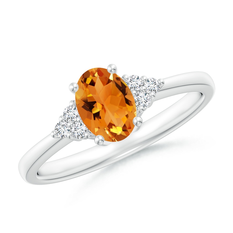 7x5mm AAA Solitaire Oval Citrine Ring with Trio Diamond Accents in White Gold 