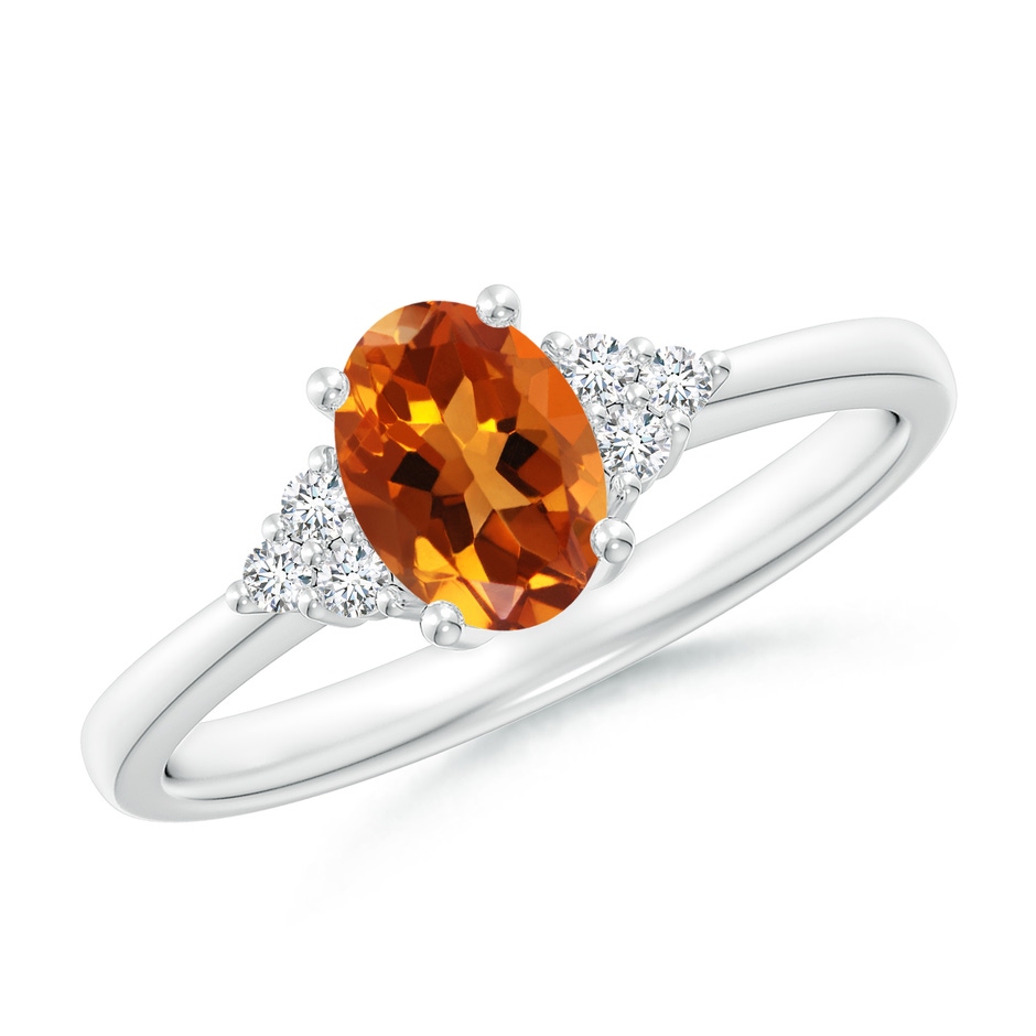 7x5mm AAAA Solitaire Oval Citrine Ring with Trio Diamond Accents in P950 Platinum 