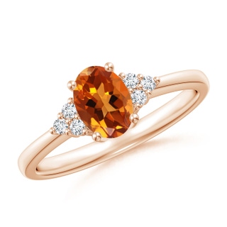 7x5mm AAAA Solitaire Oval Citrine Ring with Trio Diamond Accents in Rose Gold