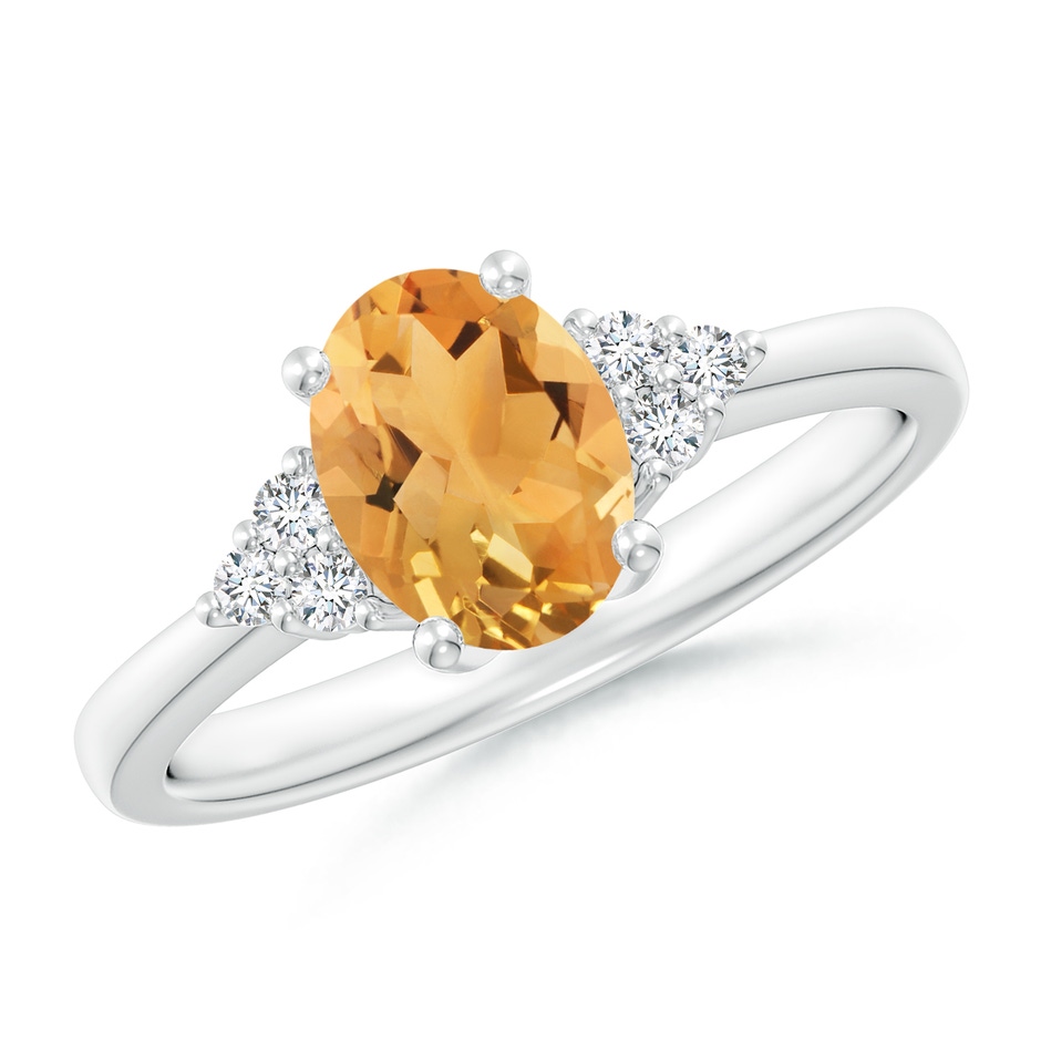 8x6mm A Solitaire Oval Citrine Ring with Trio Diamond Accents in White Gold 