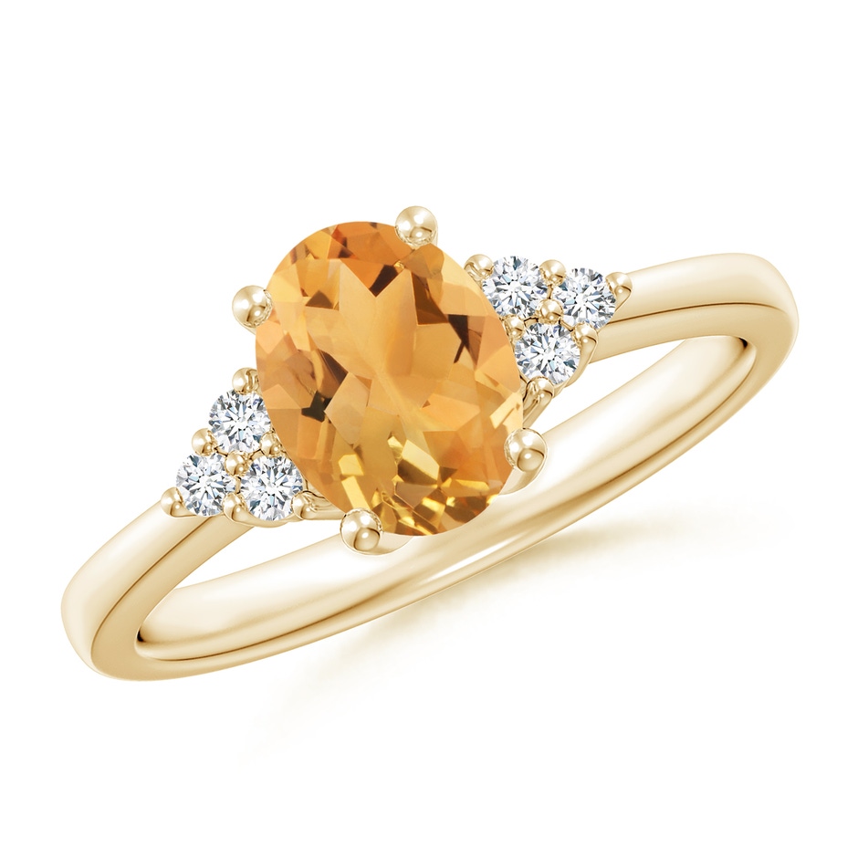 8x6mm A Solitaire Oval Citrine Ring with Trio Diamond Accents in Yellow Gold 