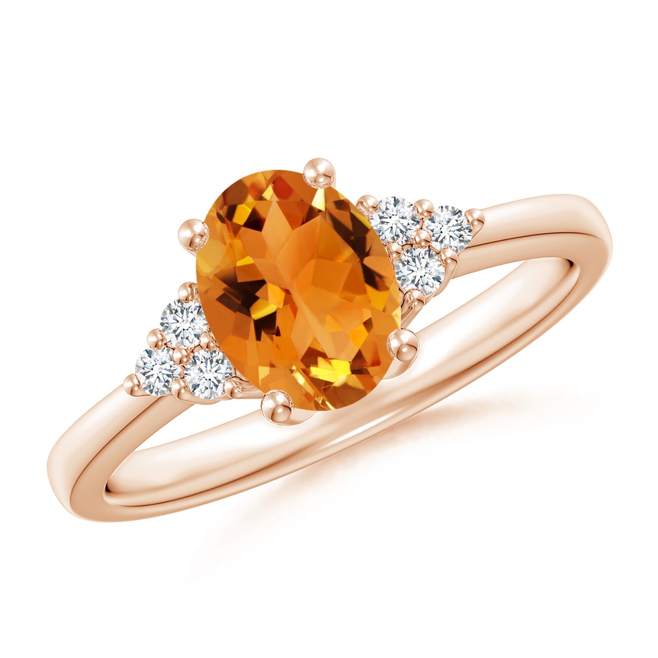8x6mm AAA Solitaire Oval Citrine Ring with Trio Diamond Accents in Rose Gold 
