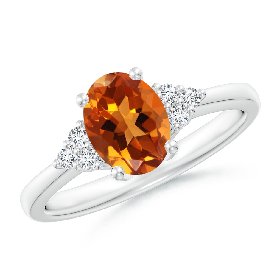 8x6mm AAAA Solitaire Oval Citrine Ring with Trio Diamond Accents in White Gold 