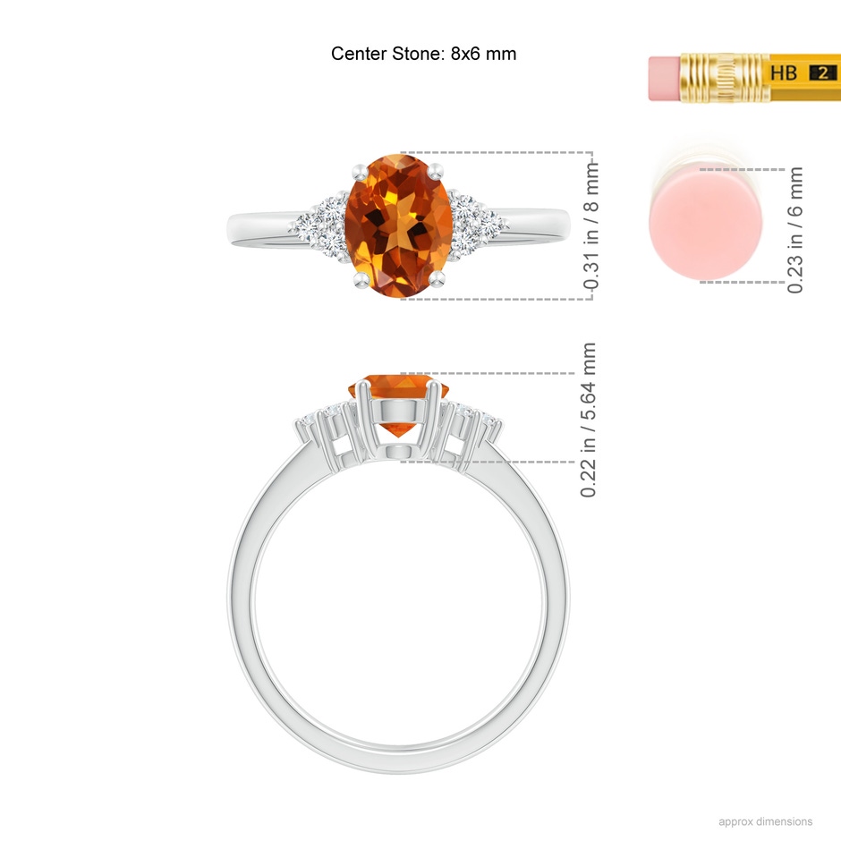 8x6mm AAAA Solitaire Oval Citrine Ring with Trio Diamond Accents in White Gold ruler