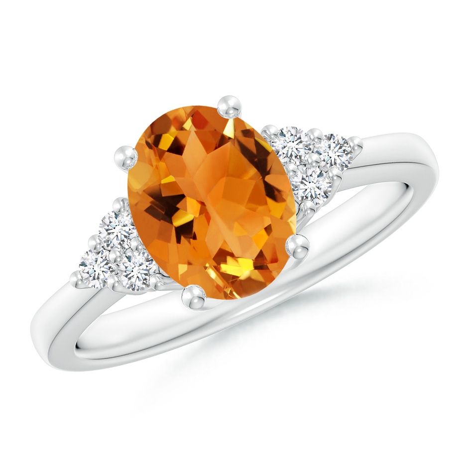 9x7mm AAA Solitaire Oval Citrine Ring with Trio Diamond Accents in White Gold 