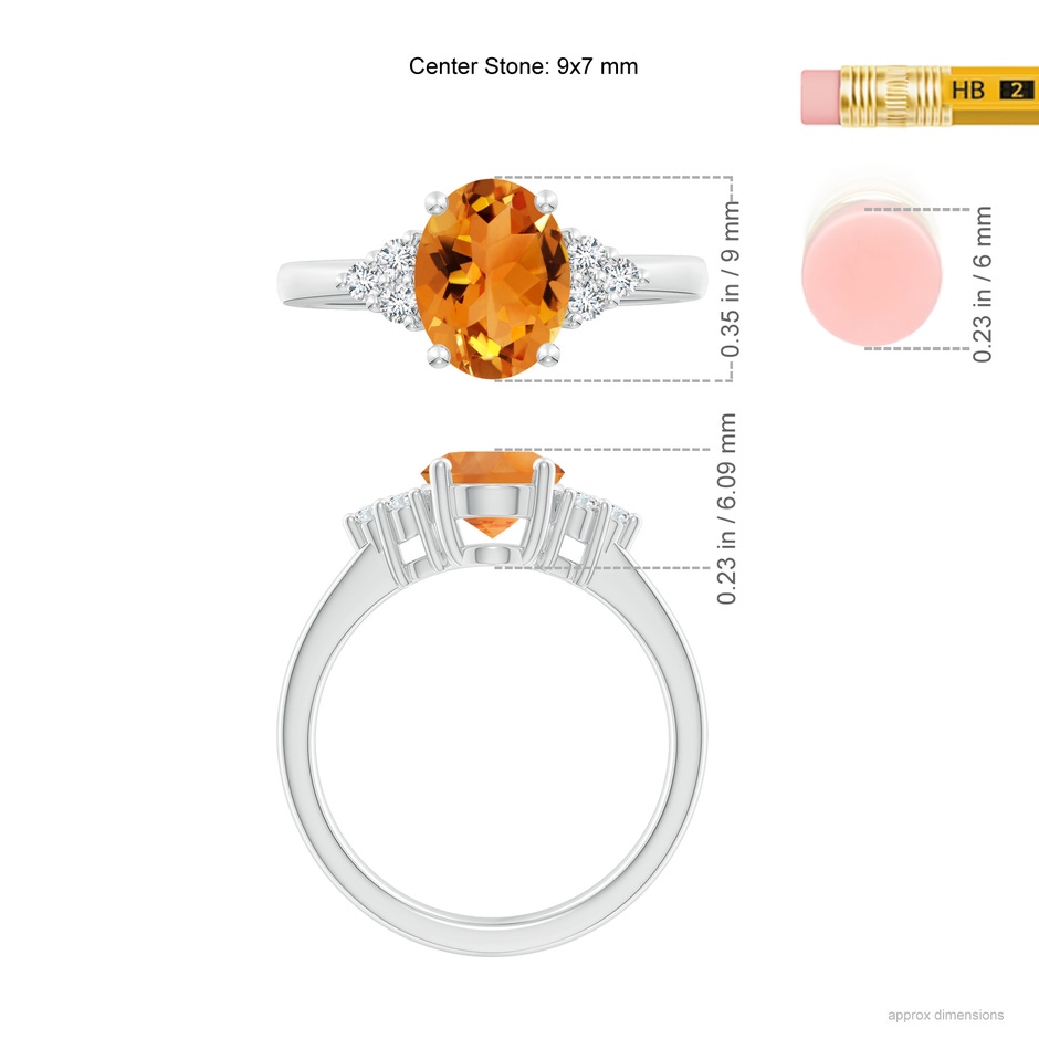 9x7mm AAA Solitaire Oval Citrine Ring with Trio Diamond Accents in White Gold ruler