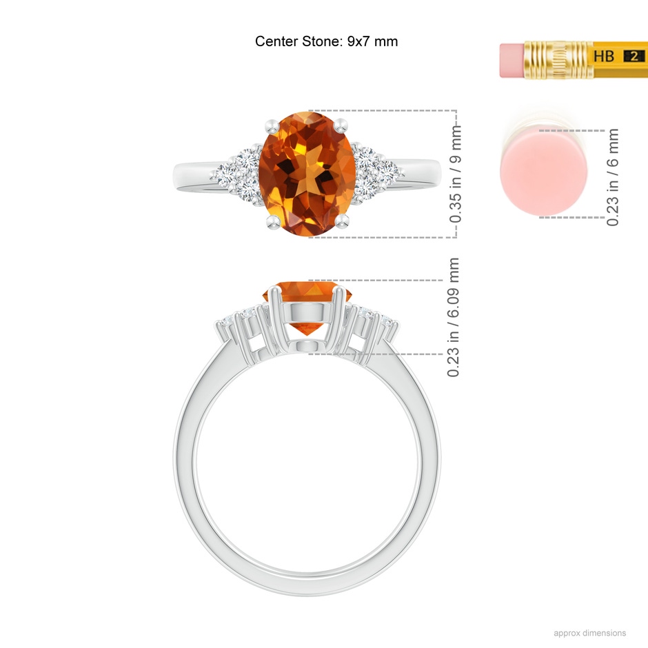 9x7mm AAAA Solitaire Oval Citrine Ring with Trio Diamond Accents in P950 Platinum ruler