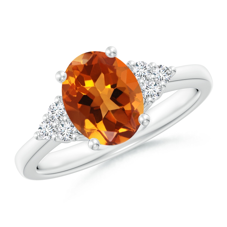 9x7mm AAAA Solitaire Oval Citrine Ring with Trio Diamond Accents in White Gold 