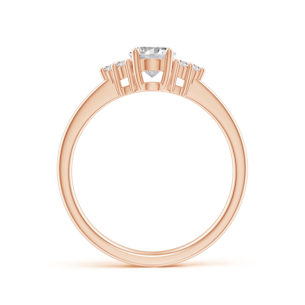 7x5mm IJI1I2 Solitaire Oval Diamond Ring with Trio Diamond Accents in Rose Gold Side 199